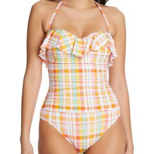 NWT BLEU BY ROD BEATTIE Hip To Be Square Plaid Ruffled One Piece Swimsuit